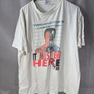 Terminator 2 It Must End Here T Shirt Vintage 1991 Single Stitch White XL LL